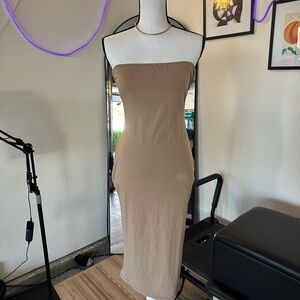 Heart Hips Strapless Tan Dress